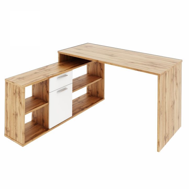 KONDELA Noe New rohový písací stolík dub wotan / biela