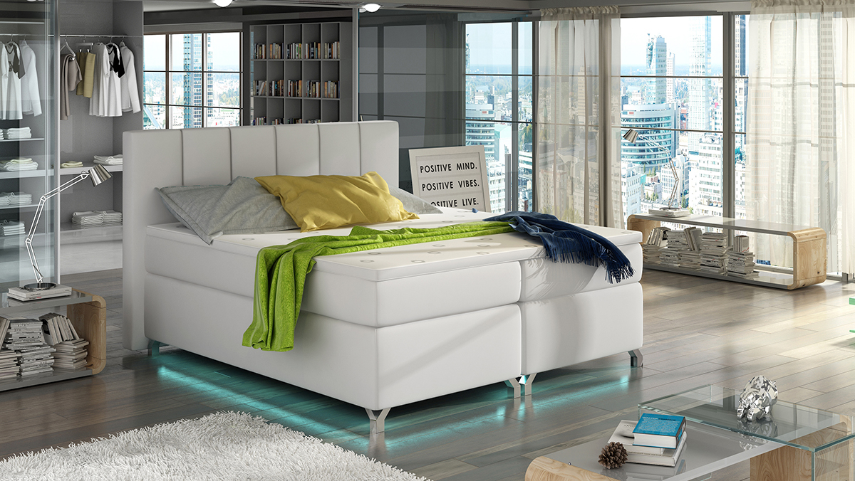 NABBI Barino 180 čalúnená manželská posteľ s úložným priestorom biela