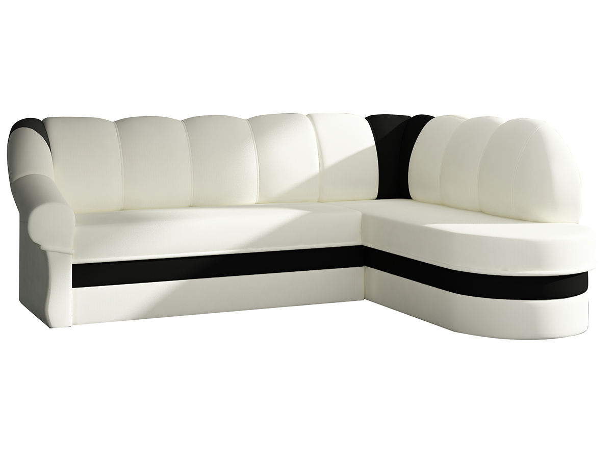 NABBI Belluno P rohová sedačka s rozkladom a úložným priestorom biela / čierna