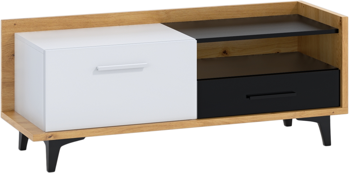 MEBLOCROSS Box BOX-08 tv stolík dub artisan / biela / čierna