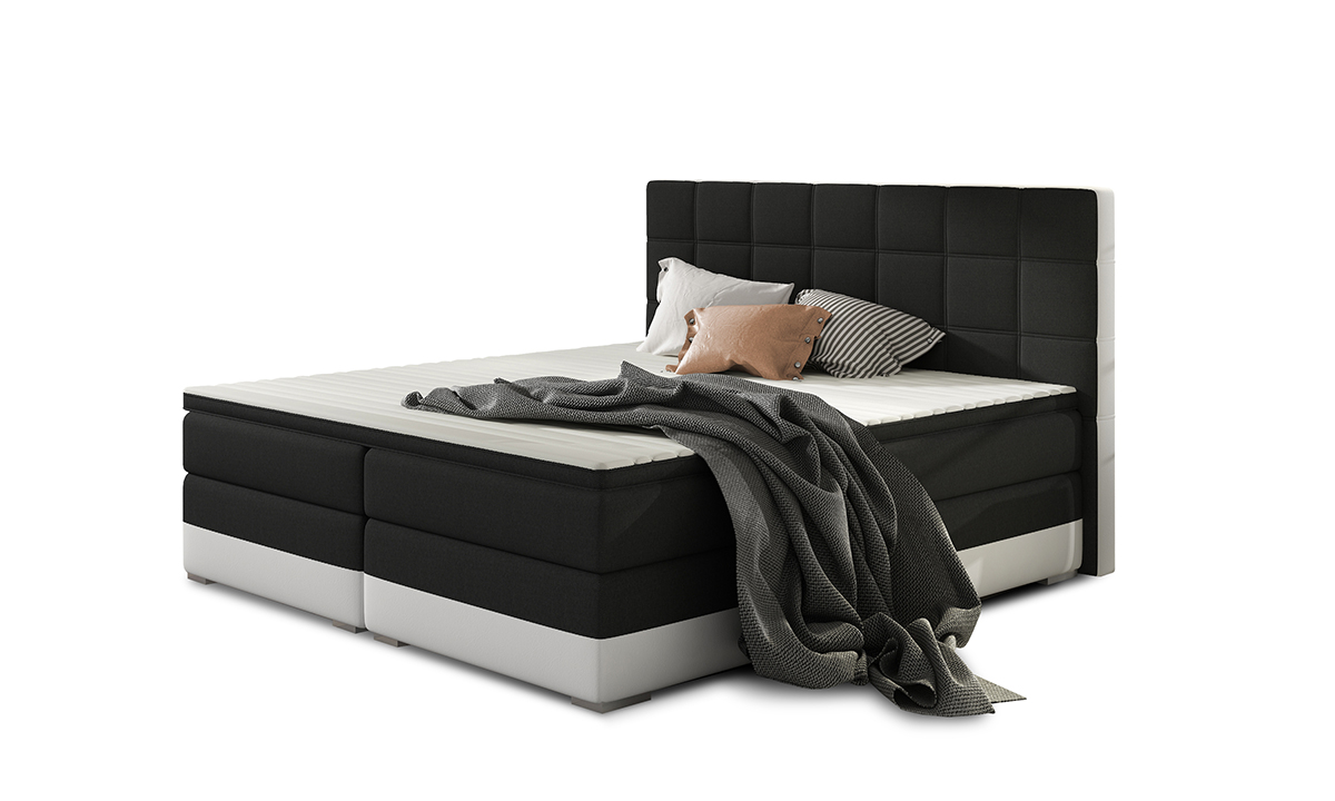 NABBI Dalino 180 čalúnená manželská posteľ s úložným priestorom čierna / biela