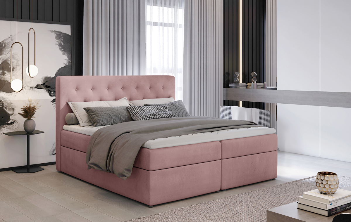 NABBI Liborn 140 čalúnená manželská posteľ s úložným priestorom ružová