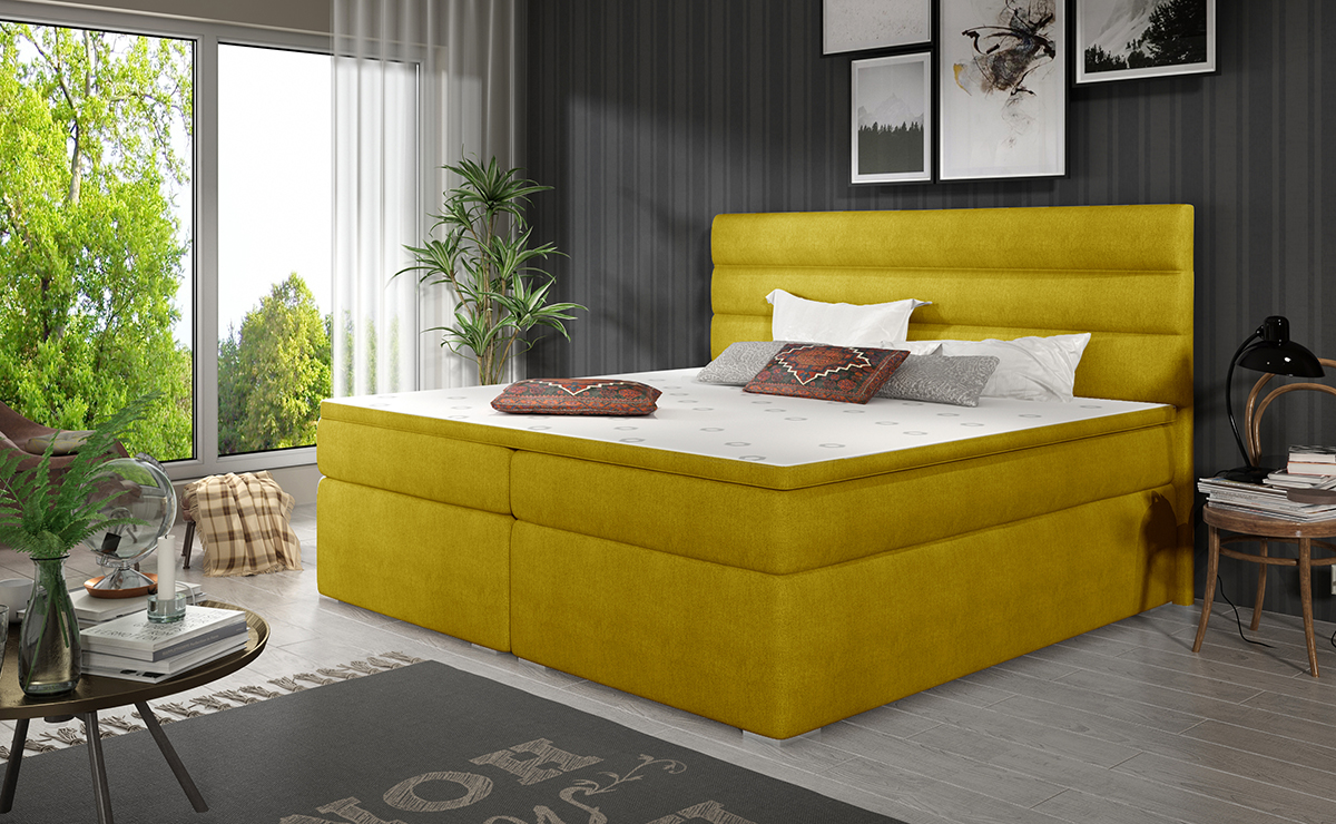 NABBI Spezia 180 čalúnená manželská posteľ s úložným priestorom žltá