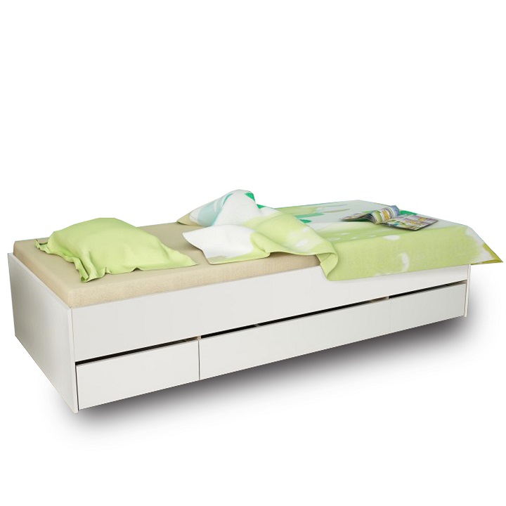 KONDELA Matiasi 90 jednolôžková posteľ s úložným priestorom biela