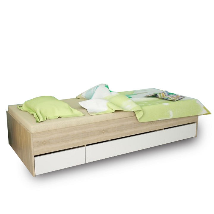 KONDELA Matiasi 90 jednolôžková posteľ s úložným priestorom dub sonoma / biela
