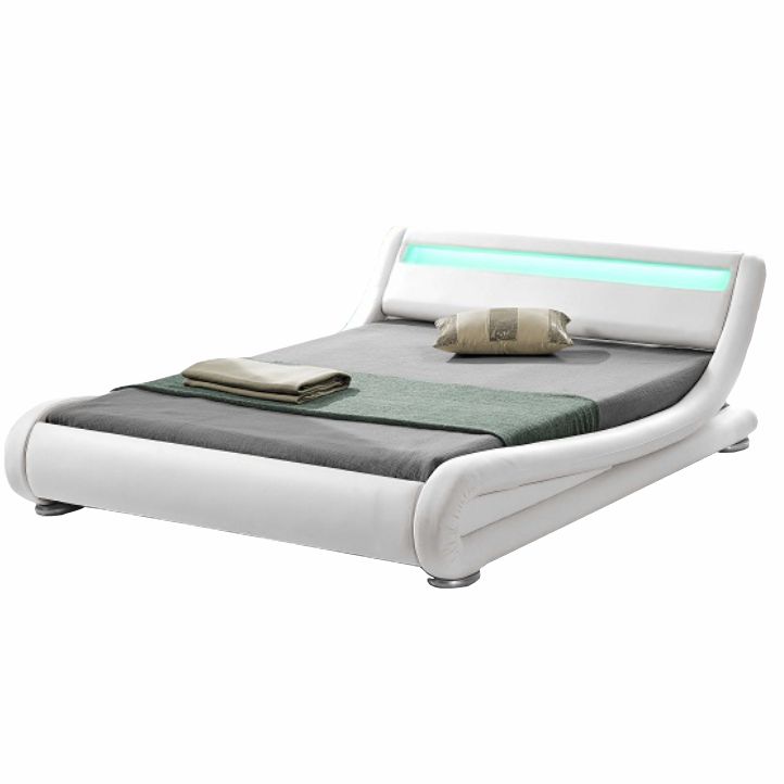 KONDELA Filida 160 čalúnená manželská posteľ s roštom a osvetlením biela
