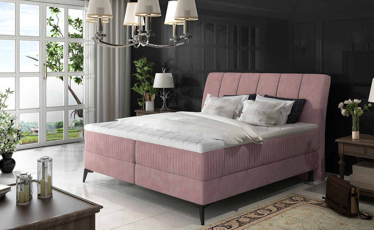 NABBI Altama 160 čalúnená manželská posteľ s úložným priestorom ružová