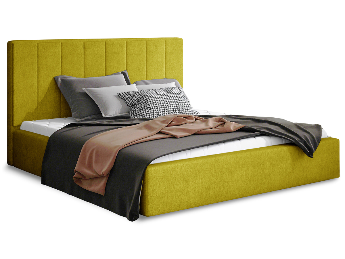 NABBI Ante 180 čalúnená manželská posteľ s roštom žltá