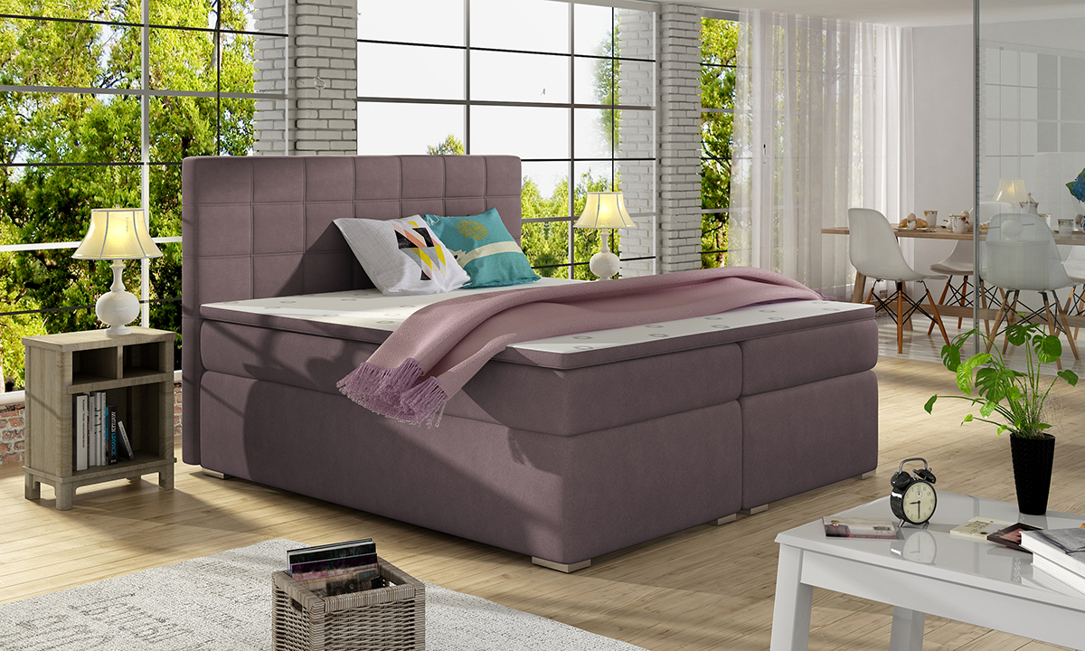NABBI Anzia 140 čalúnená manželská posteľ s úložným priestorom fialová