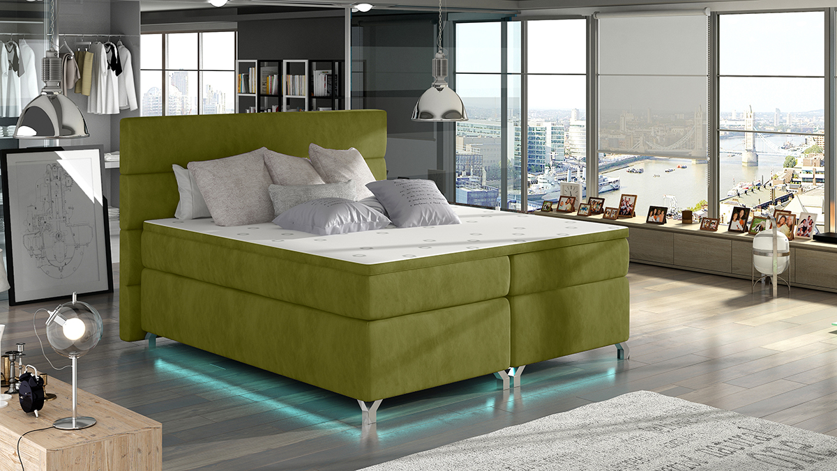 NABBI Avellino 140 čalúnená manželská posteľ s úložným priestorom zelená
