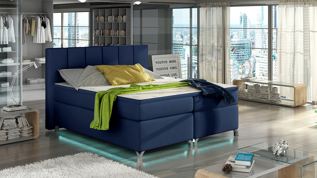 NABBI Barino 140 čalúnená manželská posteľ s úložným priestorom modrá