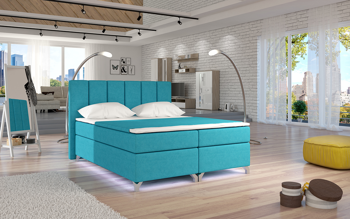 NABBI Barino 160 čalúnená manželská posteľ s úložným priestorom svetlomodrá