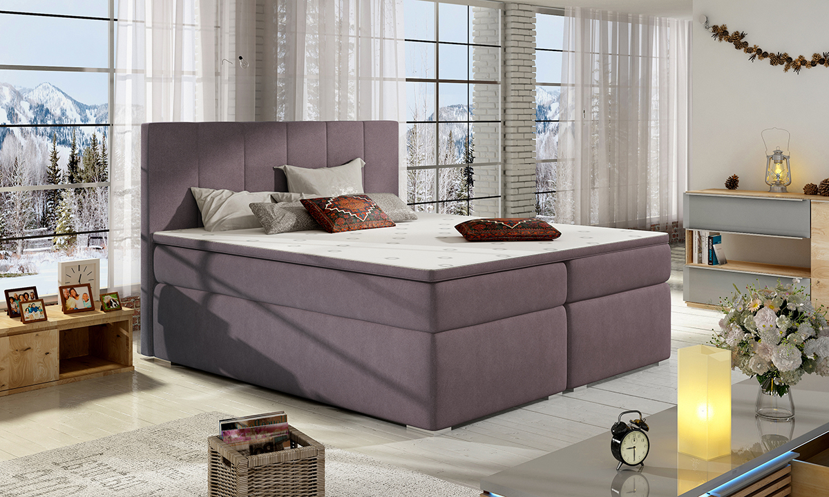 NABBI Barmo 160 čalúnená manželská posteľ s úložným priestorom fialová