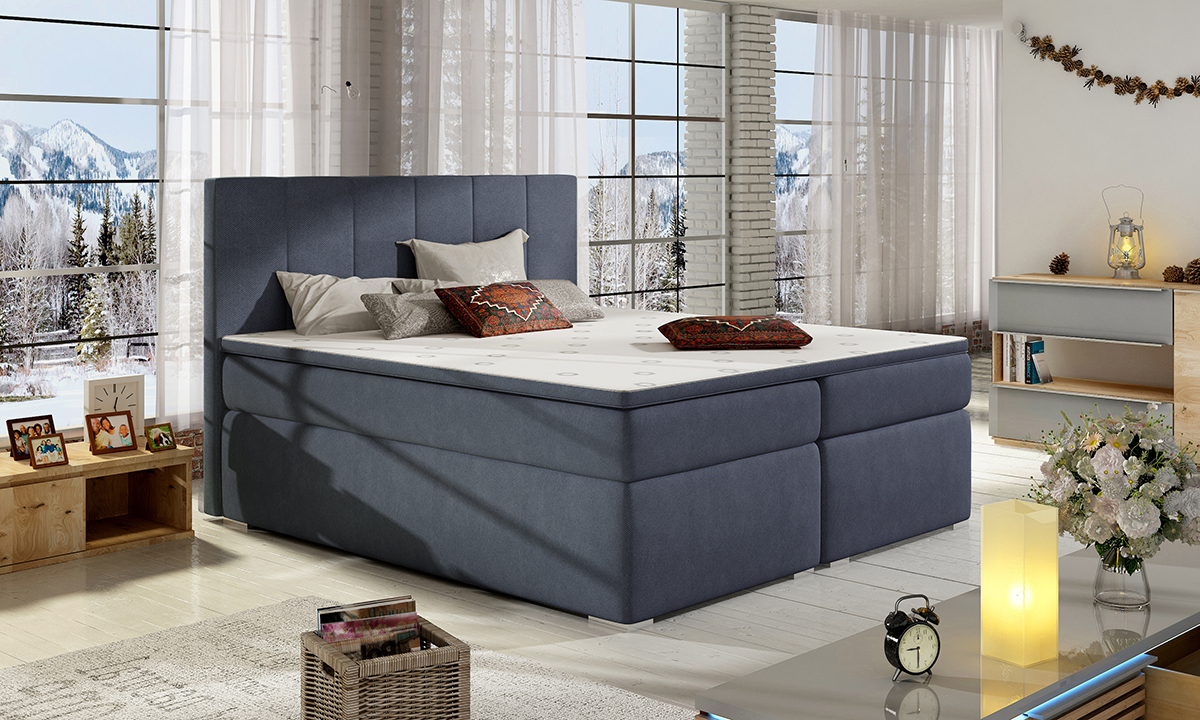 NABBI Barmo 180 čalúnená manželská posteľ s úložným priestorom modrá