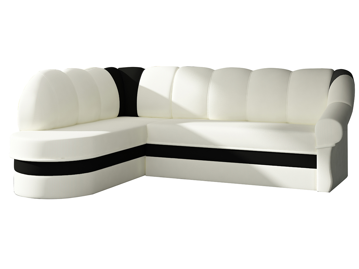 NABBI Belluno L rohová sedačka s rozkladom a úložným priestorom biela / čierna