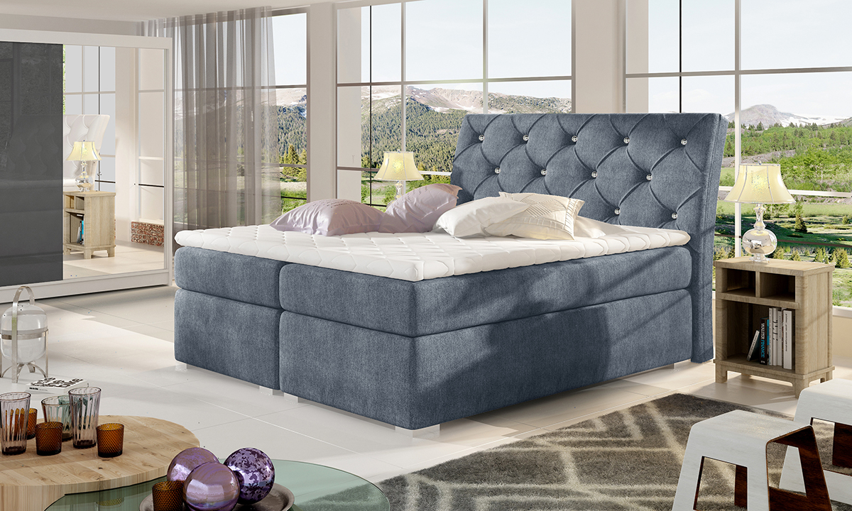 NABBI Beneto 140 čalúnená manželská posteľ s úložným priestorom modrá