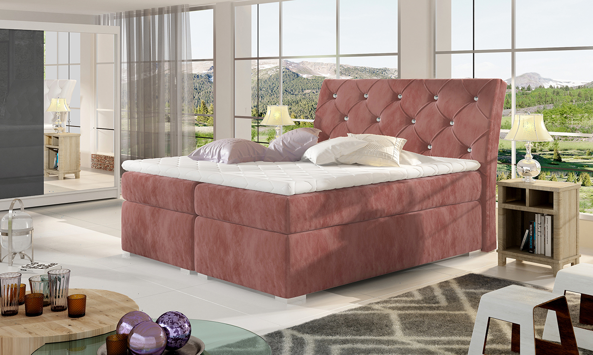 NABBI Beneto 180 čalúnená manželská posteľ s úložným priestorom ružová (Kronos 29)