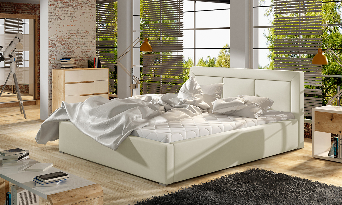 NABBI Branco 180 čalúnená manželská posteľ s roštom béžová