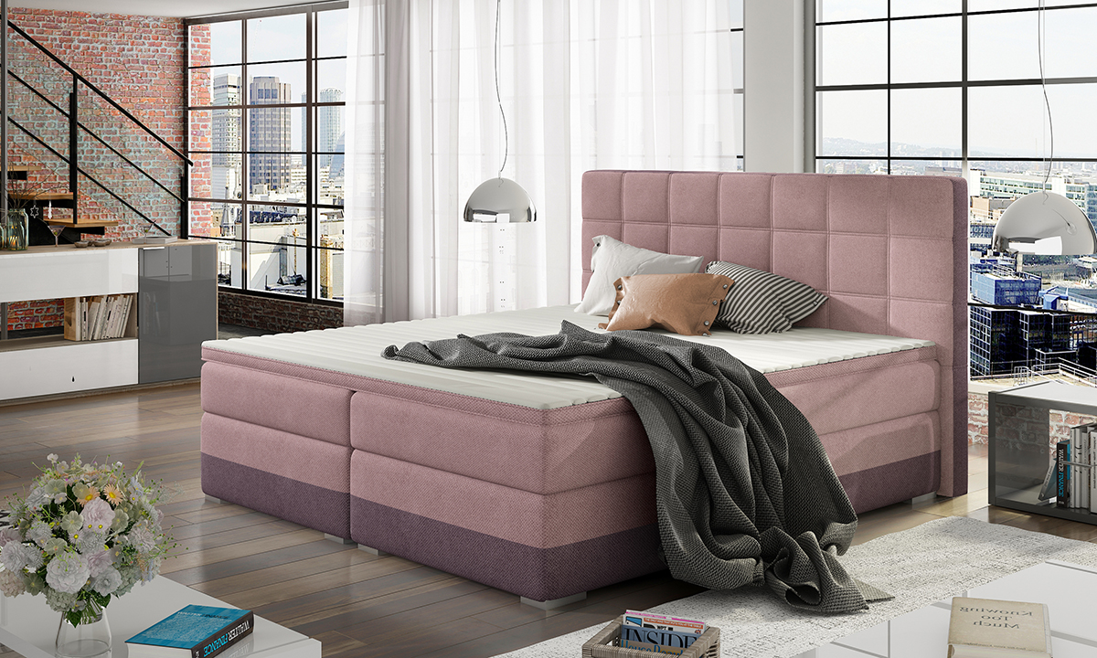 NABBI Dalino 180 čalúnená manželská posteľ s úložným priestorom ružová / fialová