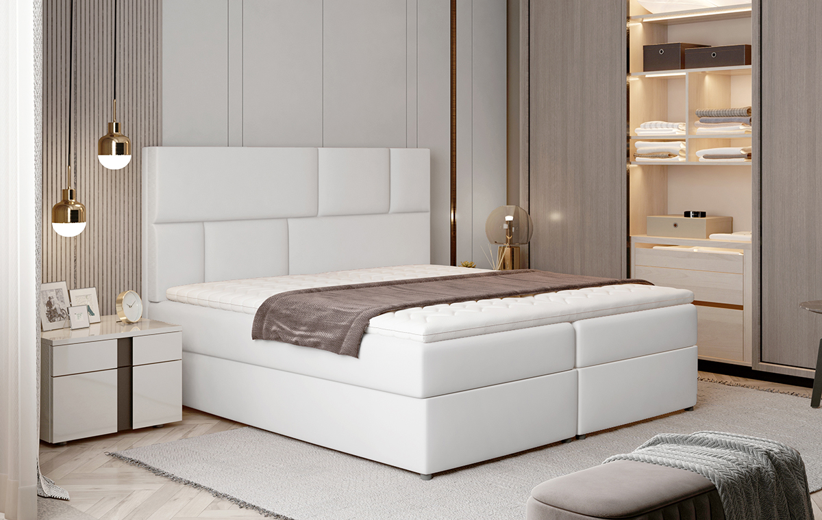 NABBI Ferine 165 čalúnená manželská posteľ s úložným priestorom biela
