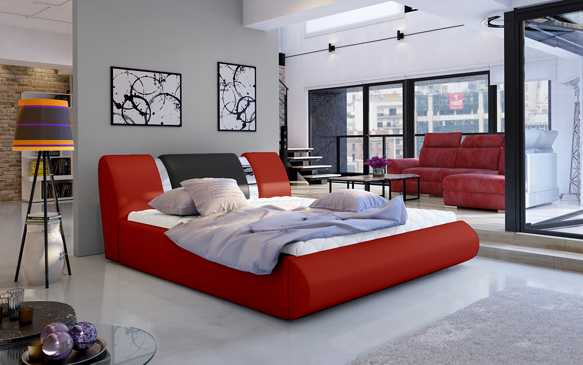 NABBI Folino 140 čalúnená manželská posteľ s roštom červená / čierna