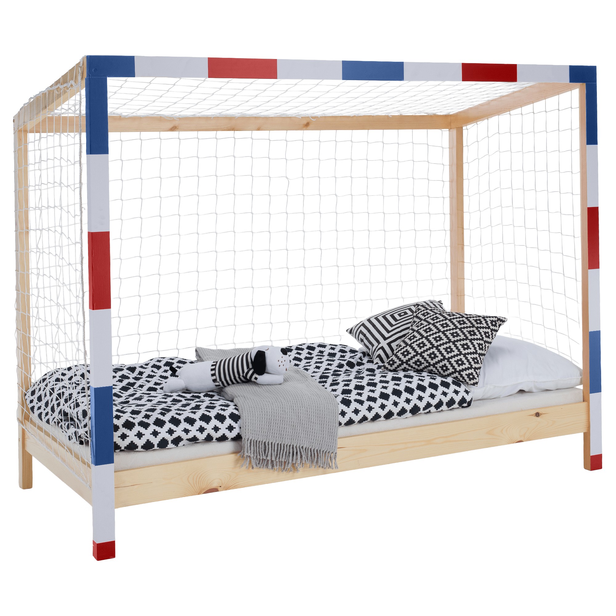 KONDELA Futal montessori posteľ 90x200 cm prírodná / biela / modrá / červená