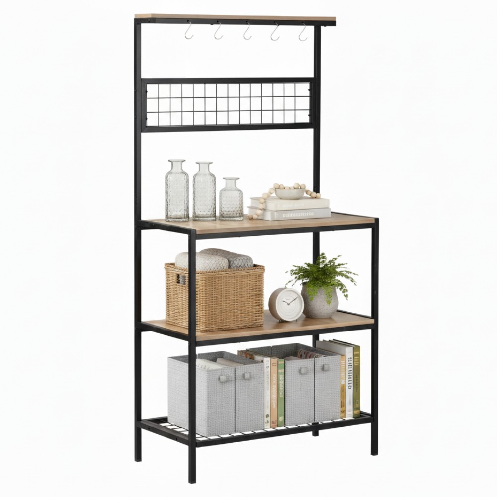 KONDELA Gavino regál čierna / dub sonoma trufel