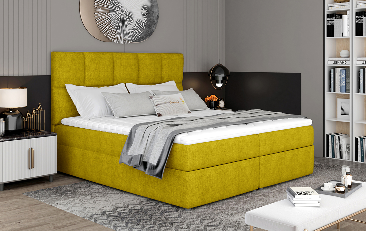 NABBI Grosio 145 čalúnená manželská posteľ s úložným priestorom žltá