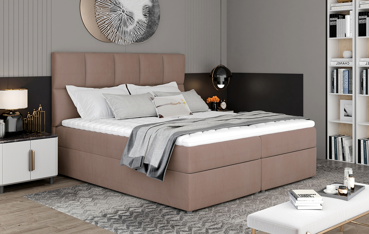 NABBI Grosio 165 čalúnená manželská posteľ s úložným priestorom hnedá