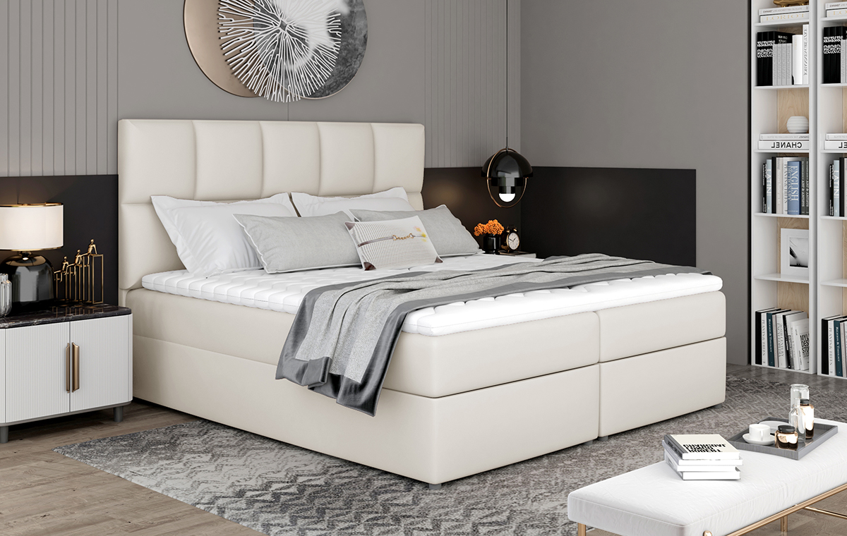 NABBI Grosio 185 čalúnená manželská posteľ s úložným priestorom béžová