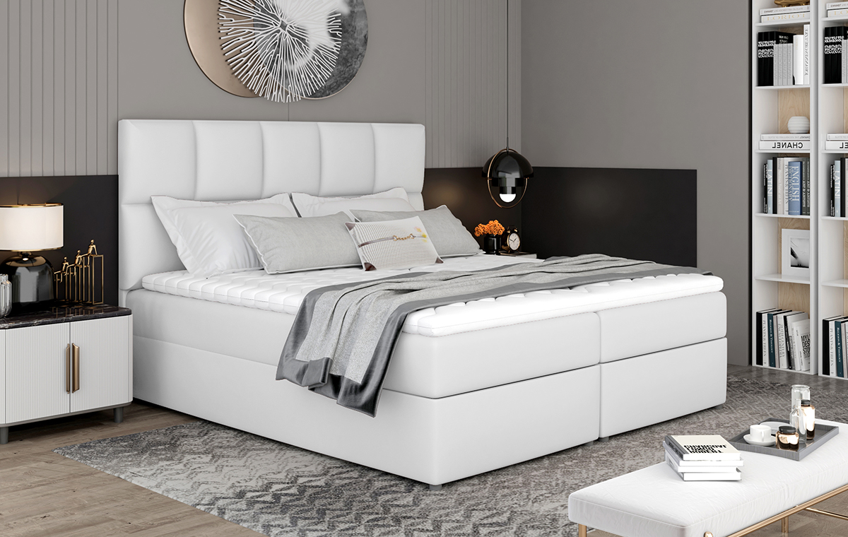 NABBI Grosio 185 čalúnená manželská posteľ s úložným priestorom biela