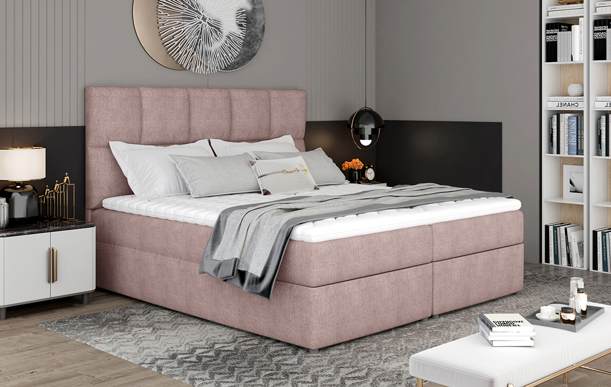 NABBI Grosio 185 čalúnená manželská posteľ s úložným priestorom ružová