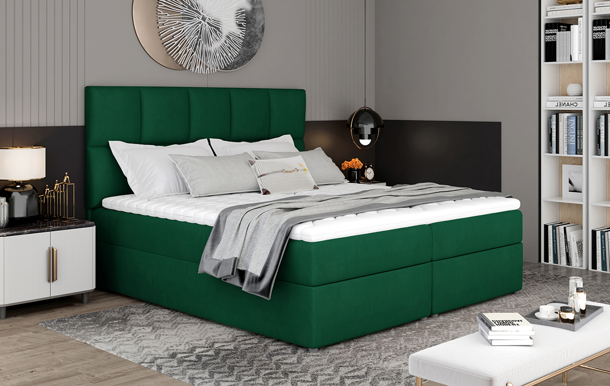 NABBI Grosio 185 čalúnená manželská posteľ s úložným priestorom tmavozelená
