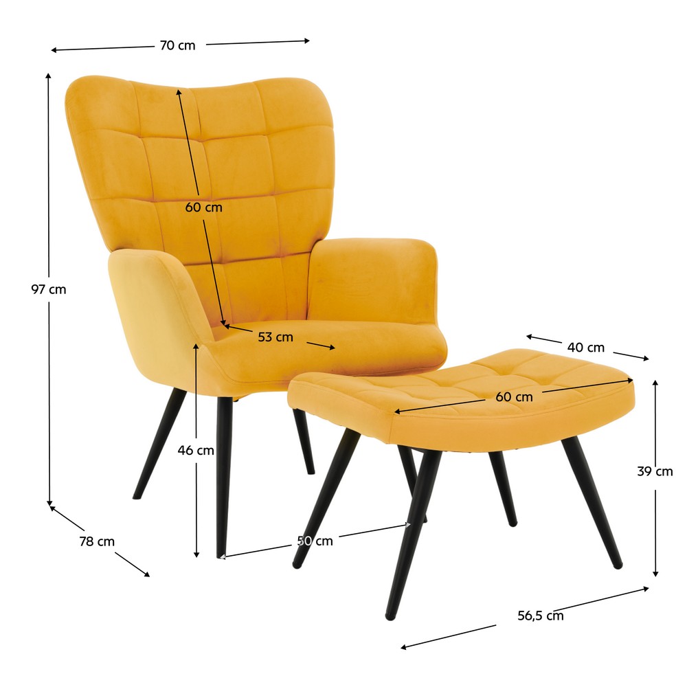 KONDELA Haben kreslo s podnožou žltá (Velvet) / čierna
