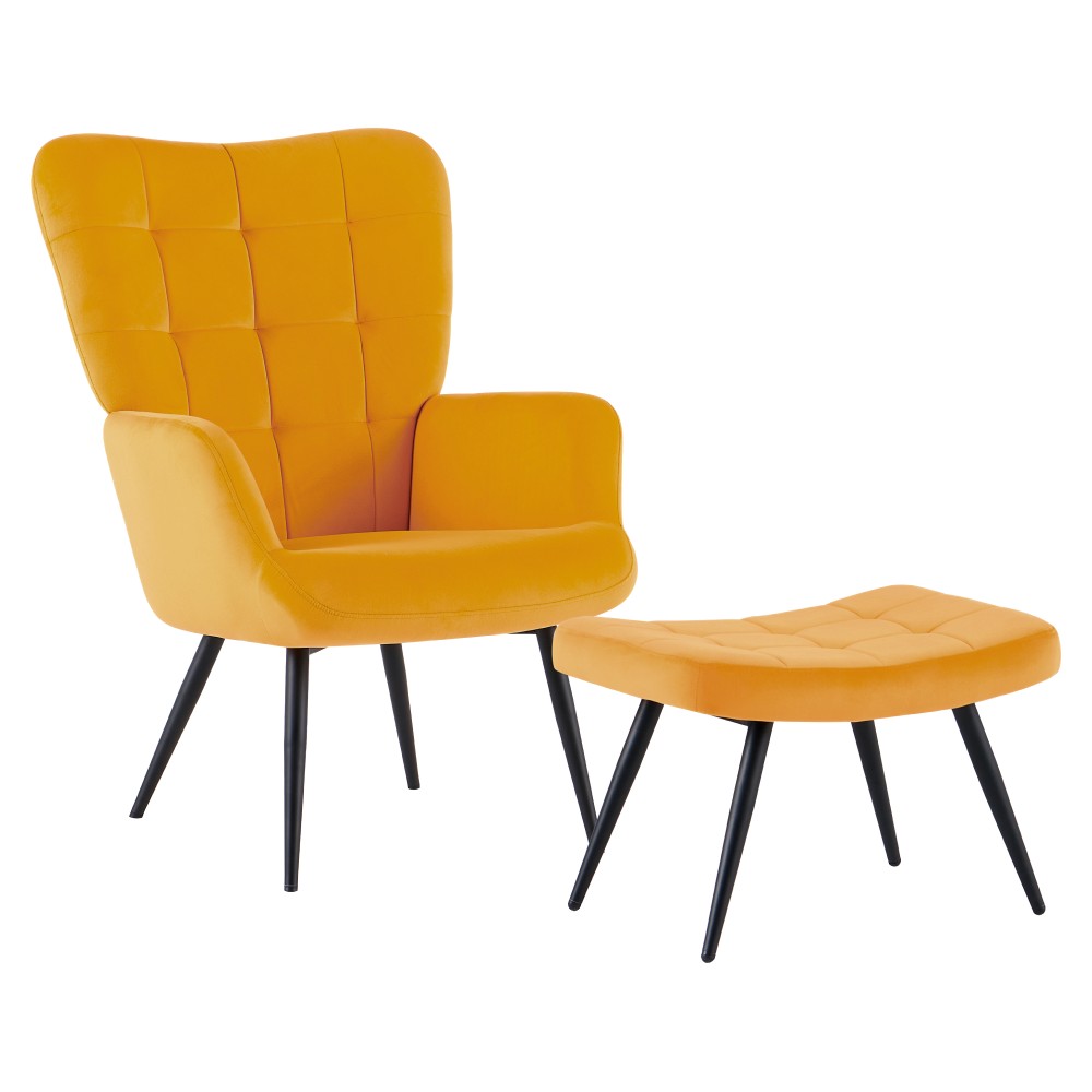 KONDELA Haben kreslo s podnožou žltá (Velvet) / čierna
