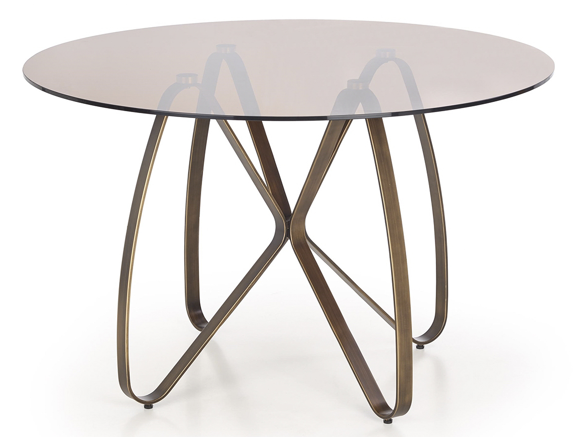 HALMAR Lungo okrúhly sklenený jedálenský stôl hnedá / zlatá