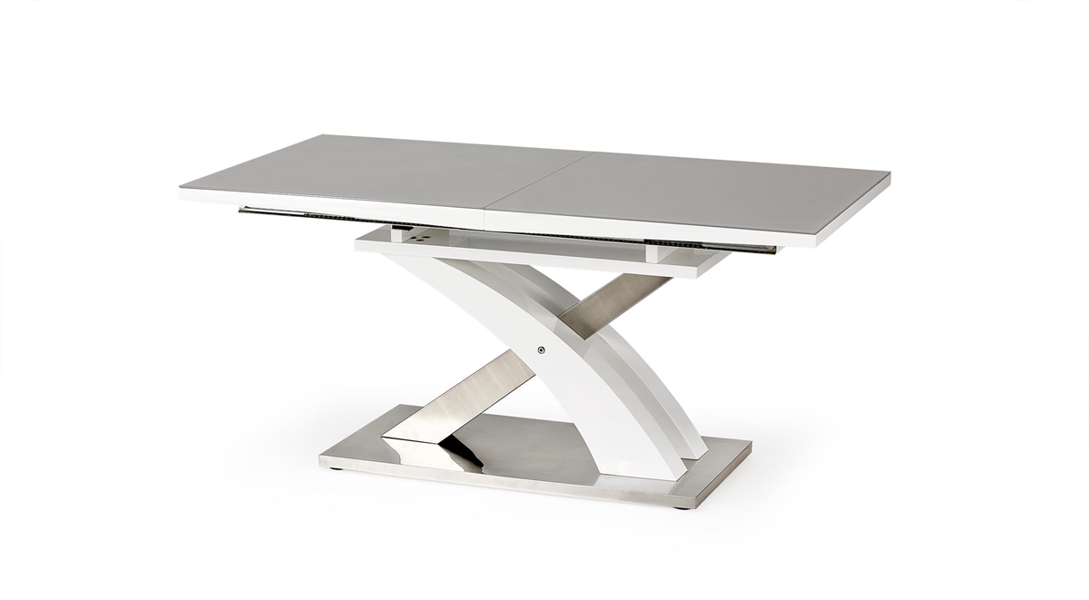 HALMAR Sandor 2 rozkladací jedálenský stôl sivý lesk / biely lesk / nerezová