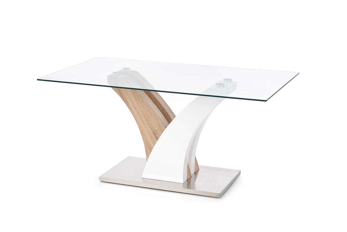 HALMAR Vilmer sklenený jedálenský stôl dub sonoma / biely lesk / priehľadná