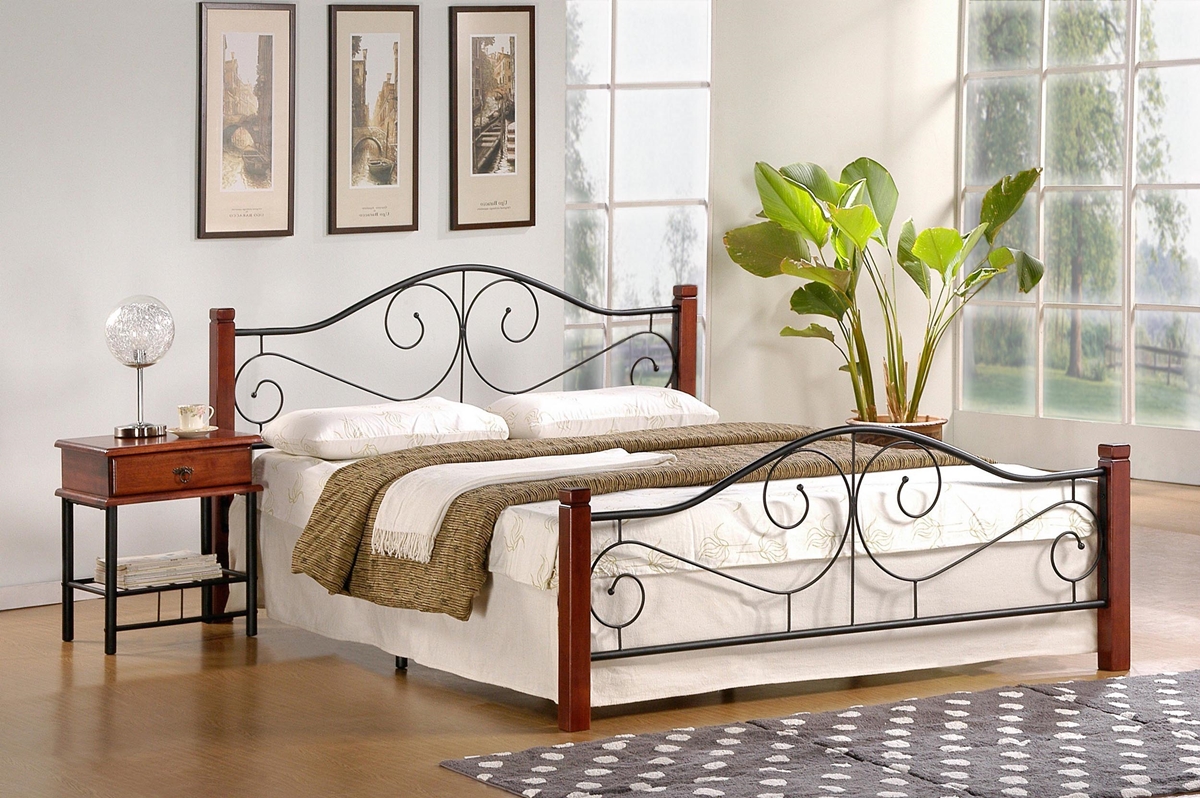 HALMAR Violetta 120 kovová jednolôžková posteľ s roštom čerešňa antická / čierna
