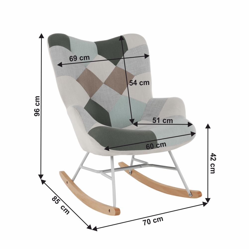 KONDELA Geron hojdacie kreslo zelenobiely patchwork / biela / buk