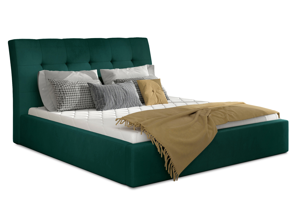 NABBI Ikaria UP 160 čalúnená manželská posteľ s roštom tmavozelená