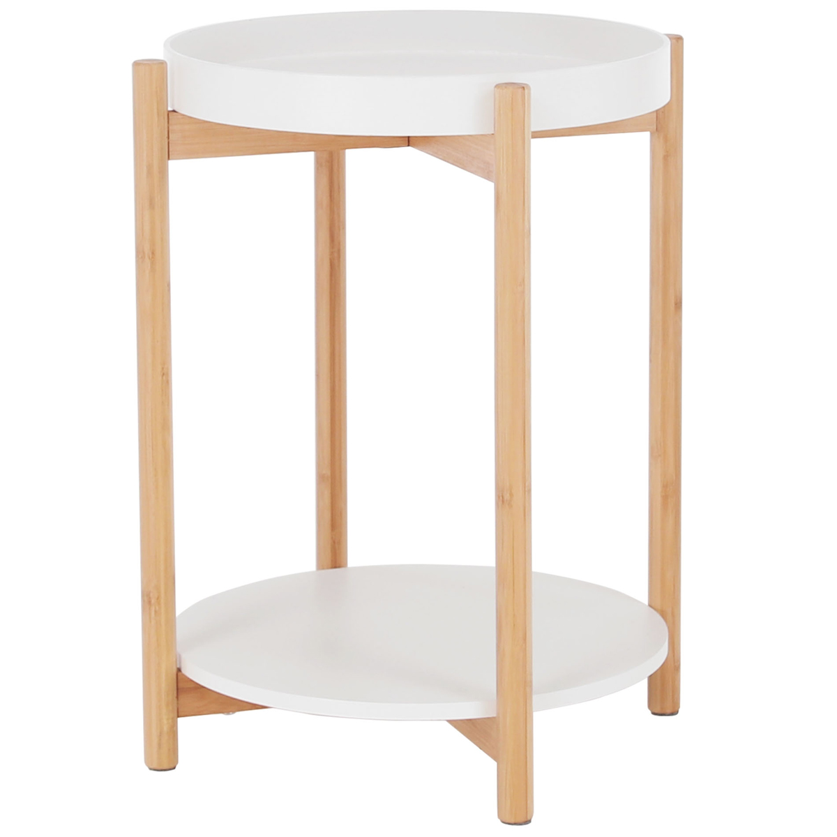 KONDELA Kabra príručný stolík s odnímateľnou táckou biela / prírodná