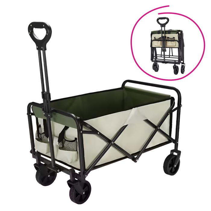 KONDELA Karil skladací záhradný vozík béžová / zelená / čierna