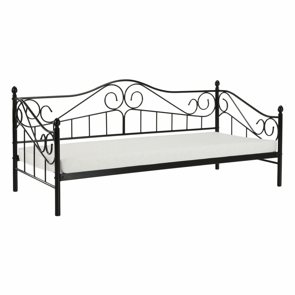 KONDELA Daina kovová jednolôžková posteľ s roštom čierna