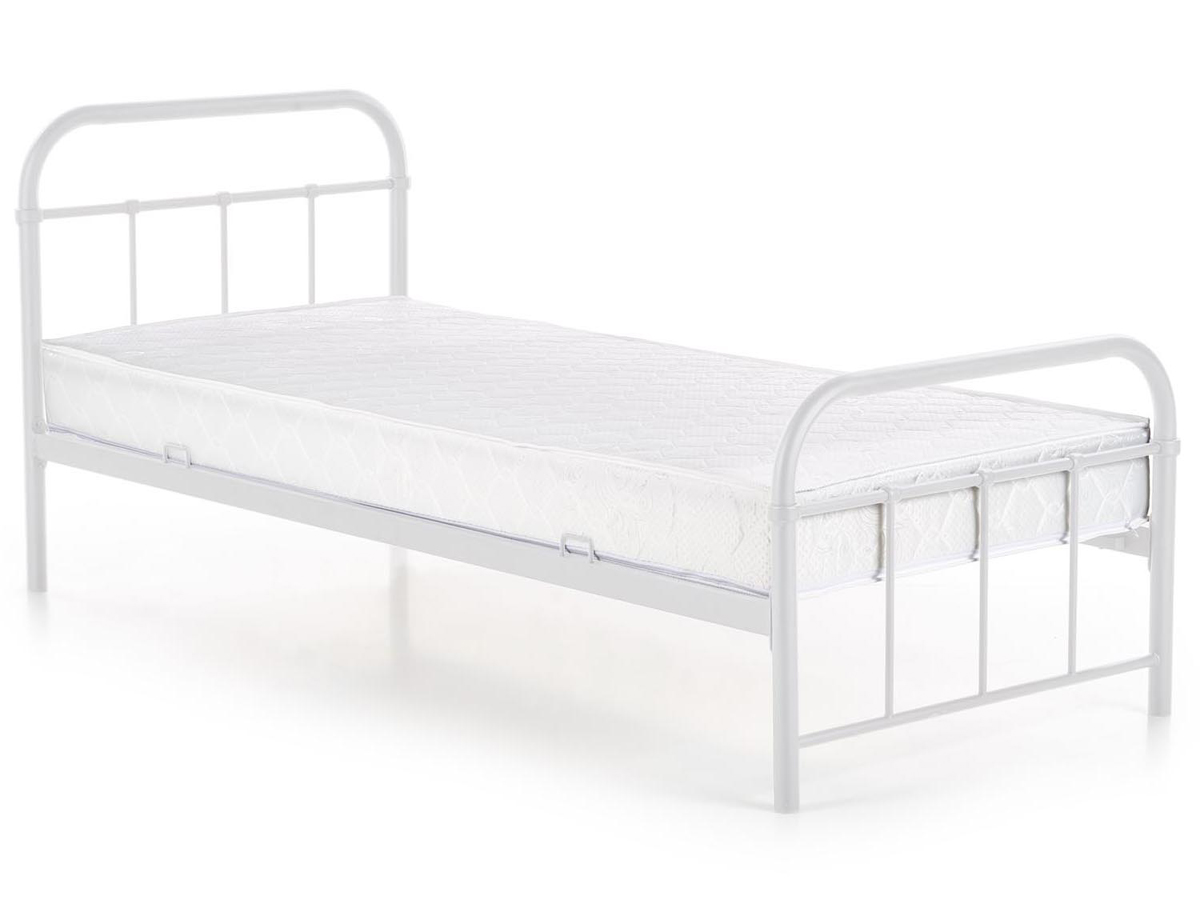 HALMAR Linda 90 kovová jednolôžková posteľ s roštom biela