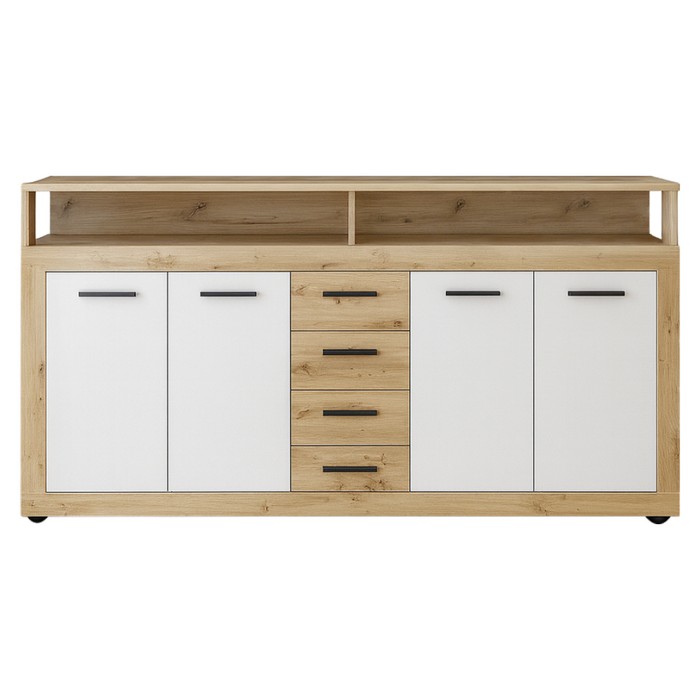 KONDELA Lunysa štvordverová komoda so zásuvkami dub artisan / biela