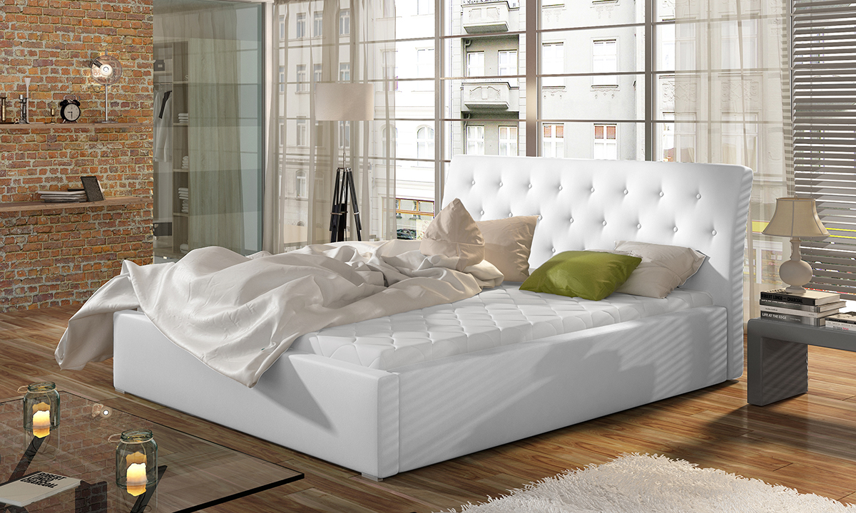 NABBI Monzo UP 140 čalúnená manželská posteľ s roštom biela