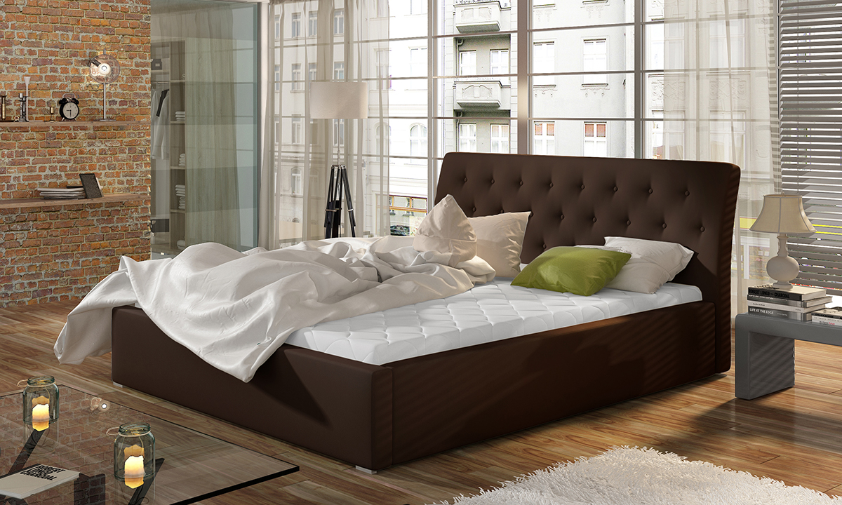 NABBI Monzo 160 čalúnená manželská posteľ s roštom tmavohnedá (Soft 66)