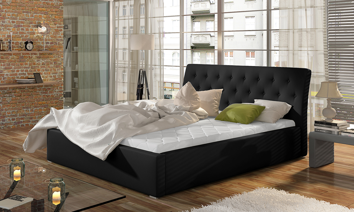 NABBI Monzo 200 čalúnená manželská posteľ s roštom čierna