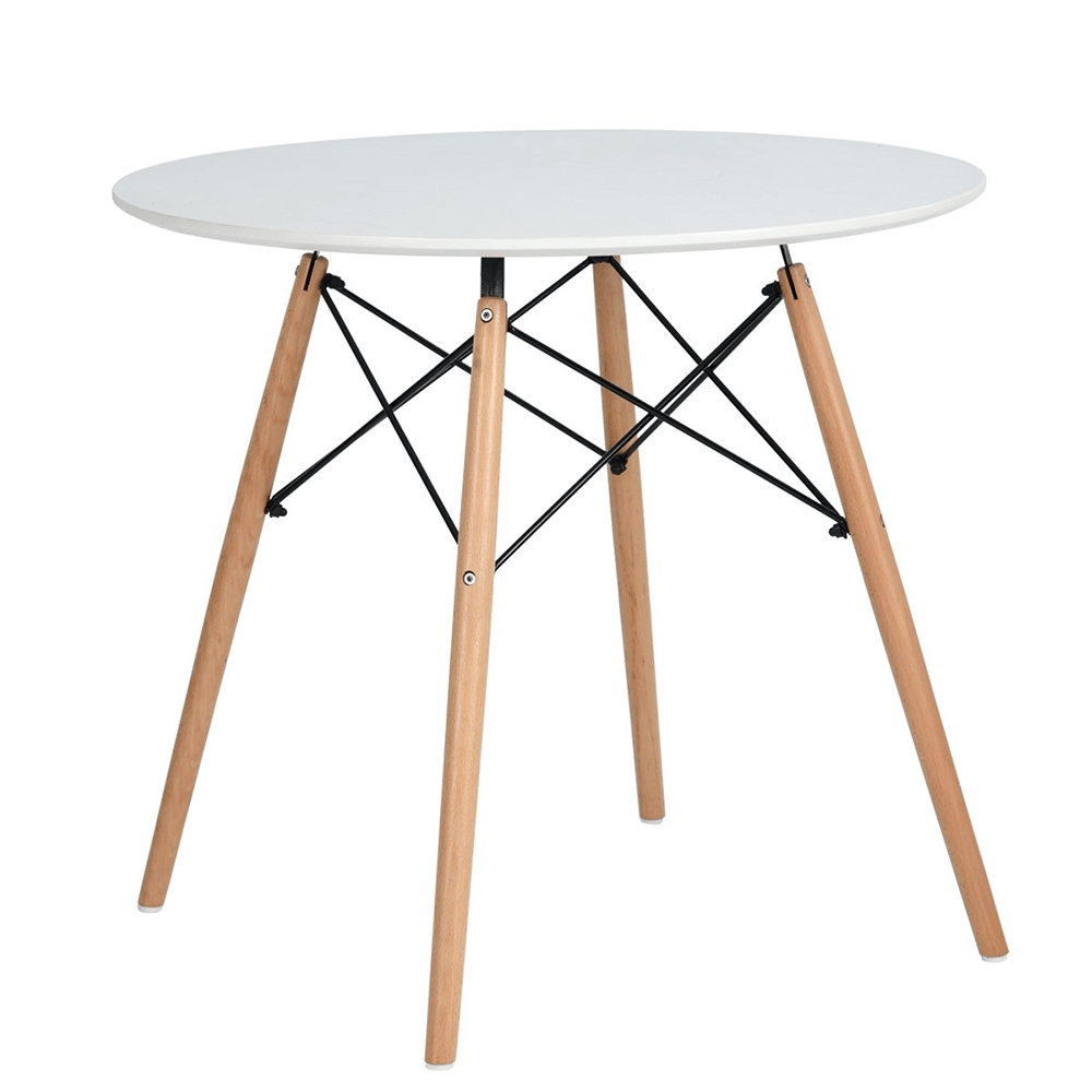 KONDELA Demin okrúhly jedálenský stôl biela matná / buk
